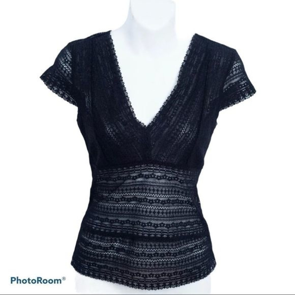 Banana Republic Tops - Banana Republic lace sheer cap‎ sleeve V-neck top